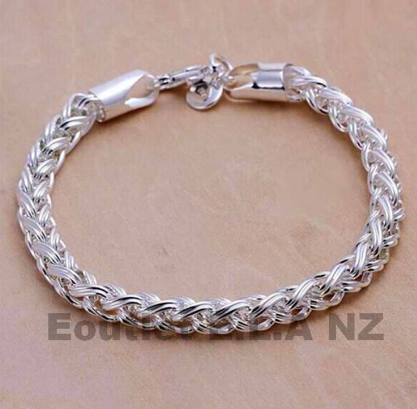 6mm SWIRL ROUND LINKS SILVER BRACELET-20cm